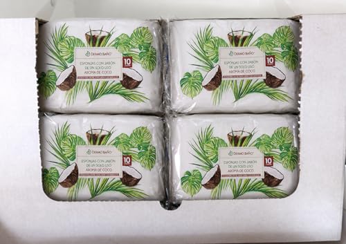 Dermobaño Esponja Jabonosa Desechable. Esponja de Baño de Un Solo Uso con Gel Dermatológico e Hipoalergénico. Aroma a Coco (10, paquete de 12)