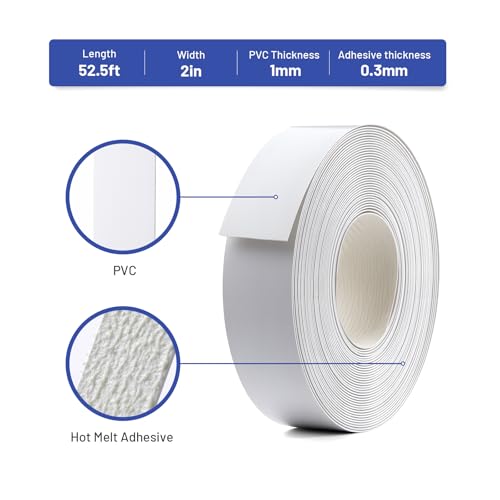 Image of PVC Edge Banding 2 inch x 50ft Veneer Edge Banding White with Hot Melt Adhesive Pre - glued Iron on Edging Tape Trim for Cabinet Plywood Repairs and Furniture Restoration