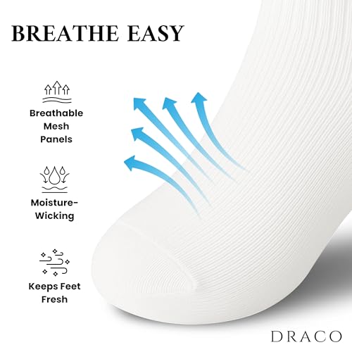 Draco Slide Performance Cotton Ankle Socks - 4-Pack (2 Pairs White, 2 Pairs Black) - Comfort Fit with Cushion Sole Support & Moisture Wicking Mesh - Athletic Socks for Sports, Travelling & Daily Use3