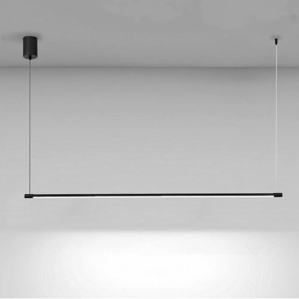 Klobvtt Linear Pendant Light Minimalist Black Hanging Lamp LED Chandelier Ceiling Lighting Fixture, Long Strip Kitchen Island Lights Dining Room Office Decor Suspension Lamps