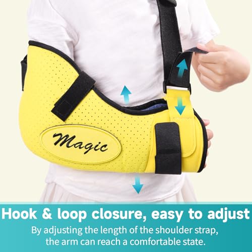 Arm Sling Shoulder Injury Brace for Kids,Kids Arm Sling Shoulder Immobilizer with Waist Strap,Wrist, Elbow,Clavicle Fracture Post-Surgery(Yellow)
