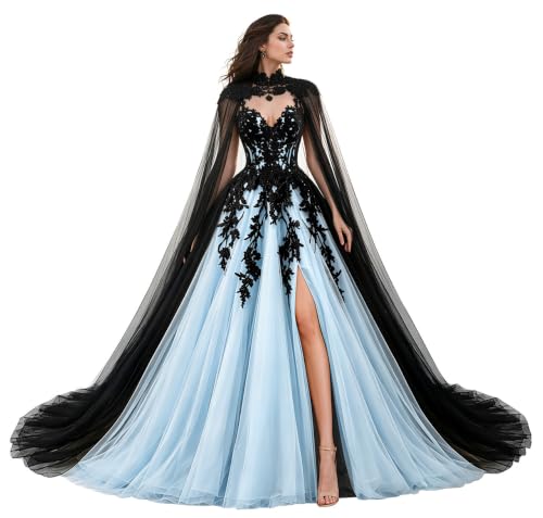 TRHTX Gothic Sky Blue Wedding Gown with High Slit Plus Size18