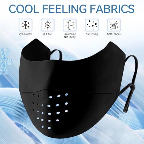 Sun Protection Face Cover UPF 50+ UV Face Mask with Ear Loops Ice Silk Half UV Face Covering Washable Reusable Motorcycle Running Riding Exercise Breathable Golf Sports Face Shield for Women Black, - Image 3