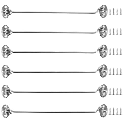 YAYODS Lot de 6 Crochet de Cabine 30 cm en Acier Inoxydable - Crochet de Tempête 12 Pouces avec Œillet - Verrou de Sécurité pour Porte de Grange, Fenêtre,...