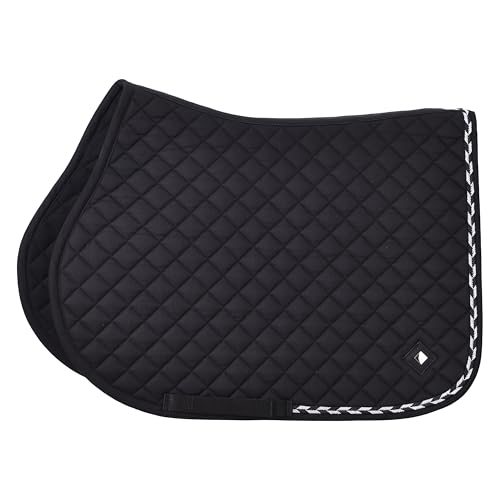 Imperial Riding IRH Basic Cotton VS Tapis de Selle Polyvalent avec surpiqûre en Losanges, Passepoil pailleté et Logo en métal, Noir