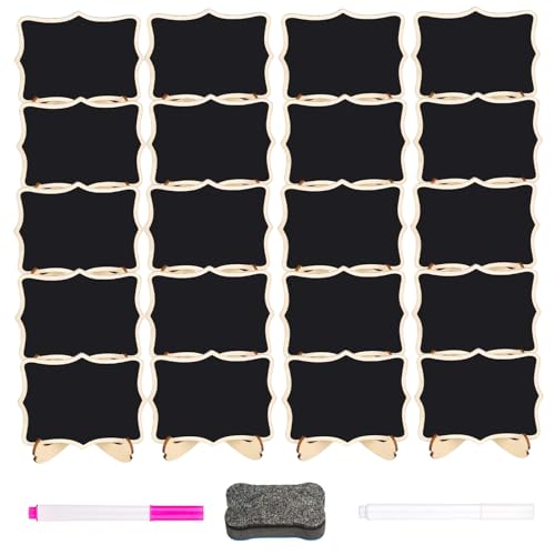 Mini Chalkboard Signs 23 Pcs,Food Labels for Buffet,20 Mini Chalk Boards 1 Stand Eraser 2 Chalk Pen,for Table Numbers Shop Buffet Cafe