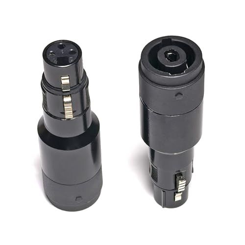 WJSTN XLR to Speakon Adapter, Black, Professional 3-Pin Female to Female Connector, 2 Pack, for PA Systems, DJ Equipment, Amplifiers, Mixing Consoles (XLR Female to Speakon Female)