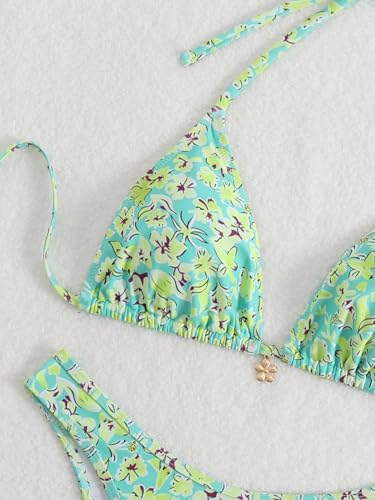Women's High Waist Ditsy Floral Print Bathing Suit Halter Summer Swimsuit Bikini Set3