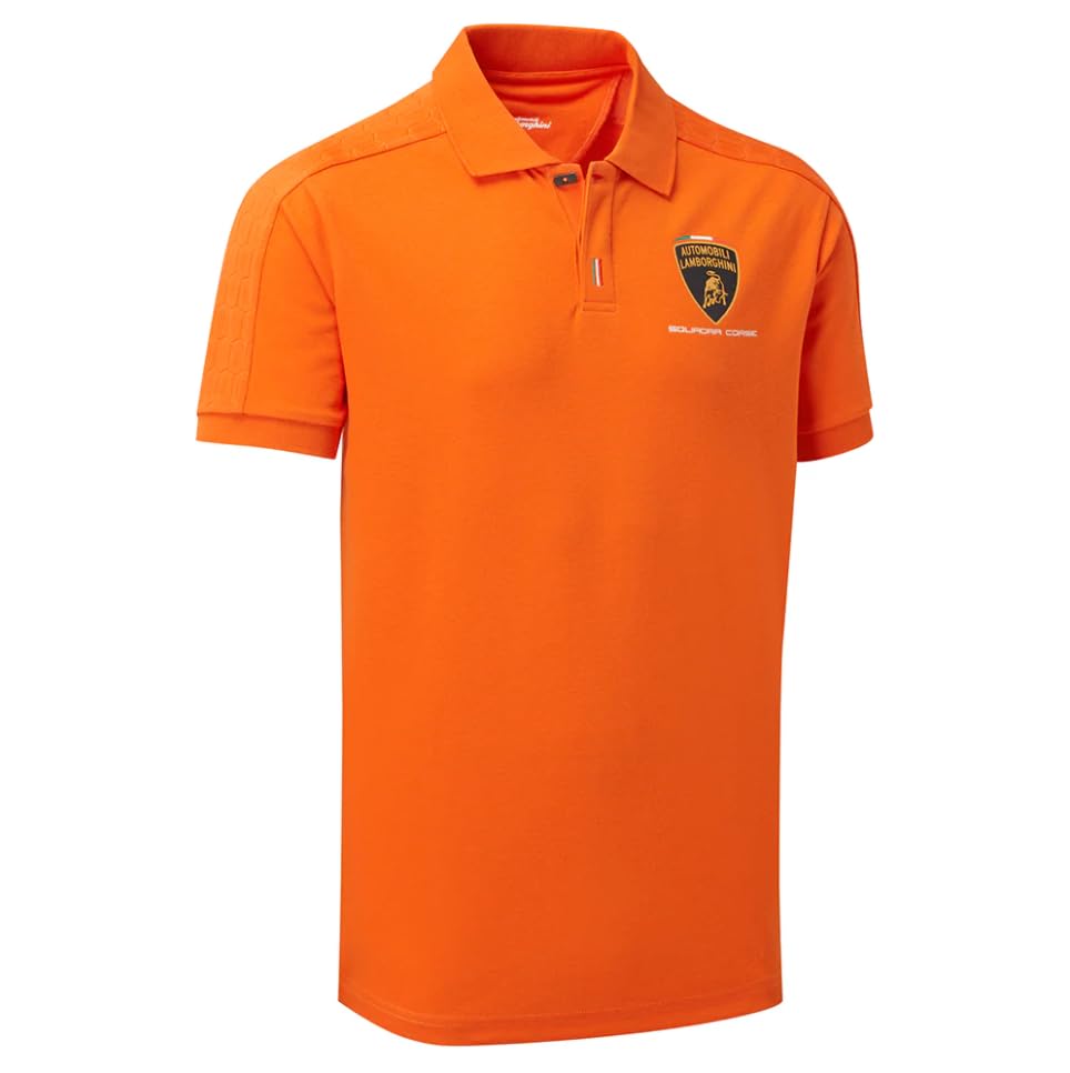 Lamborghini Automobili - Polo leggera da uomo, in stile classico, colore: arancione, prodotto ufficiale