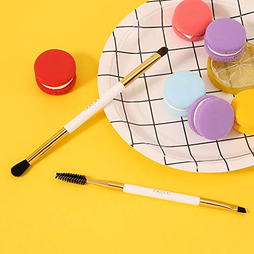 Docolor Duo Eyebrow Brush With Eyeshadow Brush,2 Piece Professional Angled Eye Brow Brush And Spoolie Brush With Eye Shadow Brush And Blending Brush（White/Golden） #TOP6