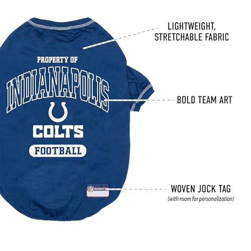 Image of NFL Indianapolis Colts Dog T-Shirt for Pets, Size X-Small. Officially Licensed Pet Shirt with Team Logo, Soft Stretchable Comfort Fit Apparel for Dogs & Cats