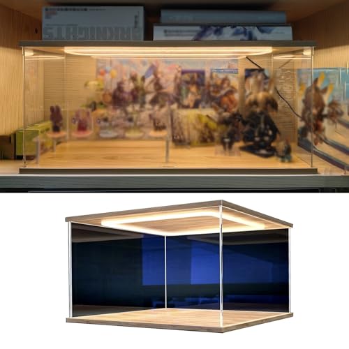 Vitrina de Acrílico Caja de Acrílico Extra Larga para Guardar Varias Figuras, con Luz LED. Vitrina de Acrílico Transparente para Objetos Coleccionables. Resistente Al Polvo. Contenedores de Exhibición