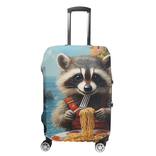Cute Raccoon Eat Spaghetti Travel Luggage Cover Suitcase Protector Baggage Covers for Men Women XL