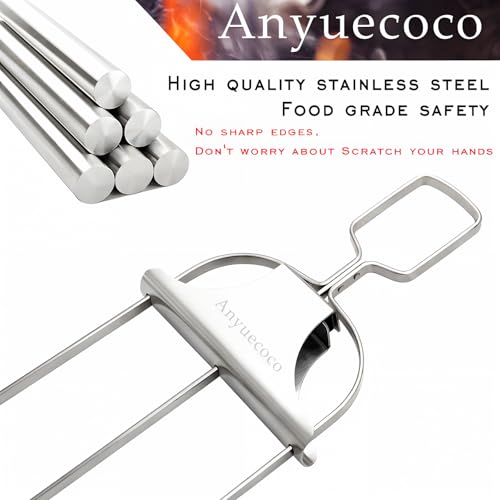 Kabob Skewers for Grilling,4-Pack 14 Inch 3-Prong Skewers for kabobs,Stainless Steel Skewer,With Push Bar Reusable Metal Skewer,Kabob Sticks,Perfect For Meat,Chicken,Sausages,Veggies,shrimp