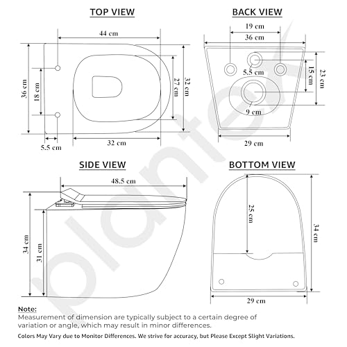 Image of Plantex Imported Ceramic Wall Hung Commode /Rimless Washdown Flush Western Toilet /Round Commode with Soft Closing Toilet Seat - P Trap (Harmony Blue)