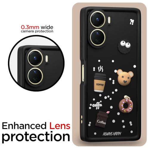Image of Bintage Cute Fun Taddy Cartoon 3D Ball Bear Milk Donut Coffee Cup Silicon Case Full Body & Camera Protection Back Cover Compatible for Vivo Y16 - Black