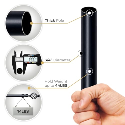 Image of Deco Essential 2 PC 66 inch-120 inch Adjustable Curtain Rod | Heavy Duty Iron Rod with Swirl Finials & Brackets | Extendable Wall Mounted Rod with Thicker Wall Tube, Black Matt.