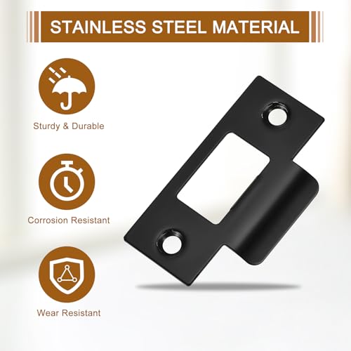 uxcell t Door Strike Plate, 10Pcs 70mm x 40mm 201 Stainless Steel Latch Deadbolt Strike Plate for Door Frame Door Jamb, Black - Thumbnail 4