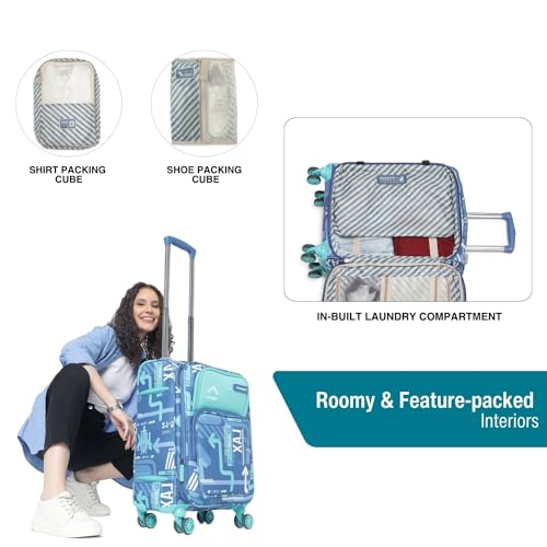 Image of uppercase Polyester Jfk Plus 6800Est3Dbl Cabin Eco Soft Trolley Bag,Dust Resistant Luggage Made Of Sustainable Material,8 Spinner Wheel Trolley Bag With Tsa Lock, (Denim Blue),57 Cm,Small