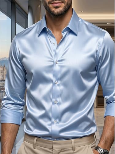 Image of DEELMO Men's Stylish Solid Satin Casual Shirt for Men Full Sleeves| Poly Satin Silk Shirt
