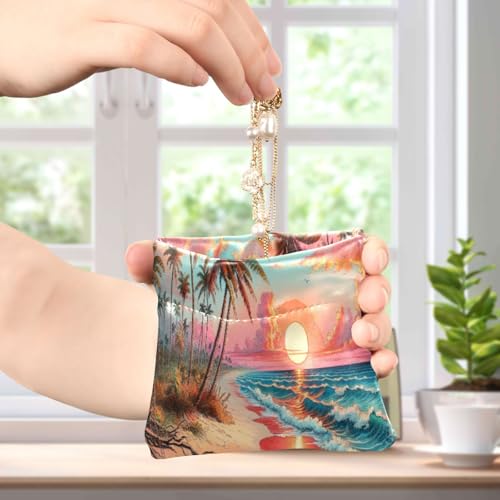 Watercolor Sunset Beach Coin Purse Leather Pouch Change Purse, Squeeze Coin Pouch for Cards, Keys & Lipsticks, Unisex4