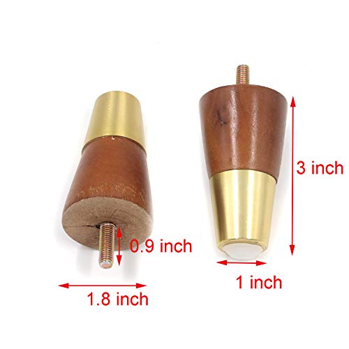 Geesatis 4 Pcs Wooden Furniture Legs Height 8 Cm / 3 Inch Solid Walnut Wood Tapered Furniture Replacement Feet For Sofa Bed Coffee Table Cabinet Furniture, With White Mounting Screws #TOP4