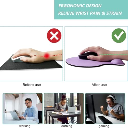 Image of Mouse Pad with Gel Wrist Rest Support, Ergonomic Mouse Cushion with Non Slip Rubber Base Mouse Pad for Laptop, Computer, Gaming, Office (Purple, Oval)