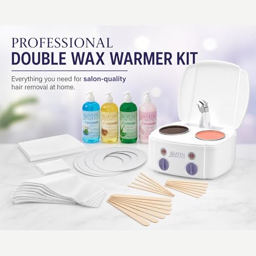Image of Satin Smooth Professional Dual Wax Warmer Kit - Hair Removal System with Hard & Soft Wax Accessories, Pre & Post-Wax Care Supplies, Spa Waxing Kit for Face and Body