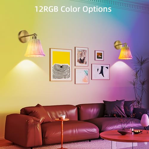 Image of Battery Operated Wall Sconce Set of Two, Rechargeable Wall Sconces with Remote RGB 15 Colors Dimmable, Farmhouse Boho Wall Lights for Bedroom Living Room Entryway