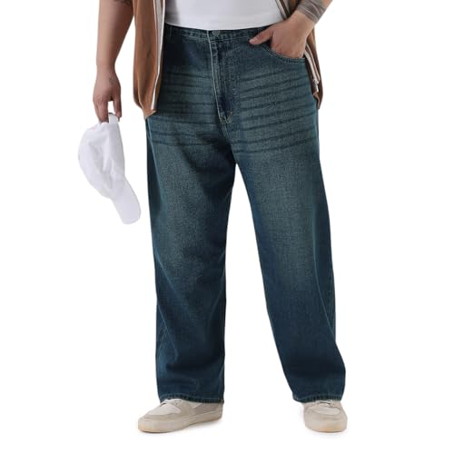 Image of Urbano Plus Men's Loose Baggy Fit Heavy Washed Jeans Non-Stretchable