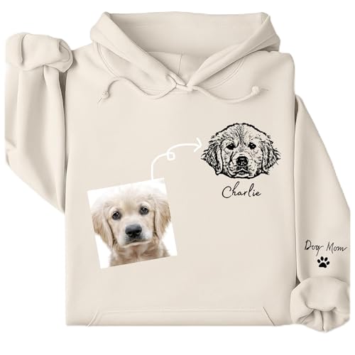 LullabyMall Personalized Dog Hoodie Sweatshirt, Custom Line Art Portrait Dogs Cats Hoodie, Customized Pet Lover Gifts, Pet Name Hoodies Sweatshirts For Women, Dog Mom Gifts