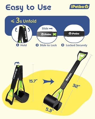 Image of Large Dog Pooper Scooper for Yard, 32 inch Long Handle, No Bending | Save Back, Heavy Duty, Powerful Jaw Grip, One-Hand Operation, Mess-Free Pickup for Grass Gravel Concrete, Easy to Rinse