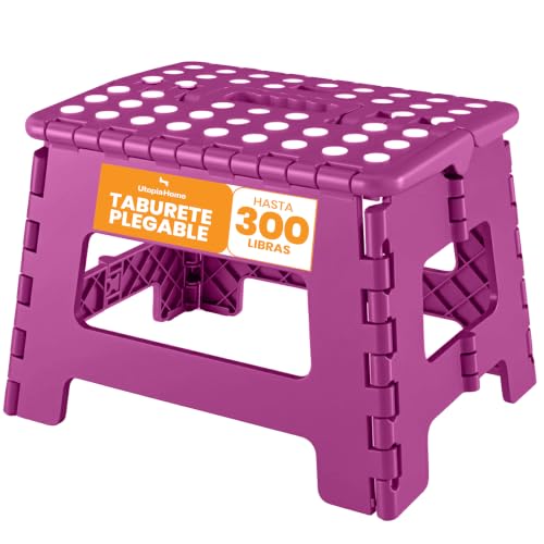 Utopia Home Taburete Plegable 9 Pulgadas, Superficie Antideslizante Taburete Plegable Para Niños Y Adultos, Con Asa De Transporte, Capacidad De Carga 300 Lbs, Paquete De 1, Morado