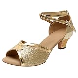 ticticlily Goldene Schuhe Damen Salsa Tango Ballsaal Latin Tanzschuhe T-Strap Geschlossen Zehen Dance Shoes B1 Gold 41 EU