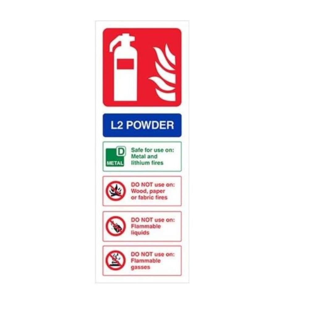 V Safety L2 Powder Id Fire Extinguisher Sign - 100mm x 280mm - Self Adhesive Vinyl
