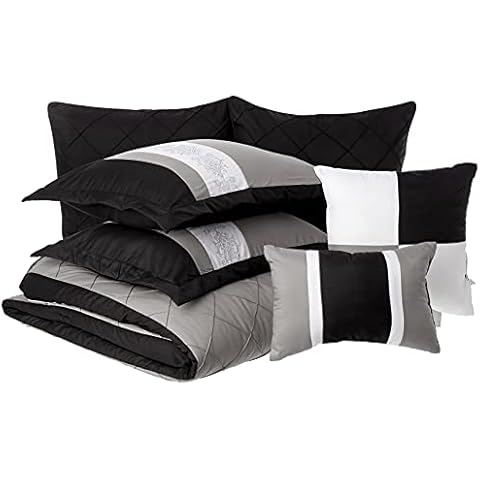 Chic Home 8-Piece Embroidery Comforter Set, Queen, Livingston Black Cover