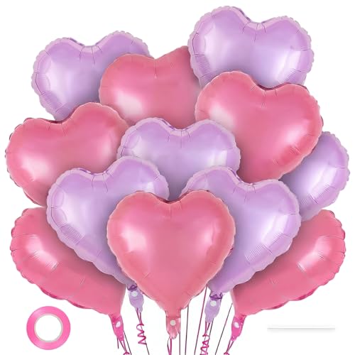 Image of 12 Pcs Colorful Heart Balloons,18 Inch Heart Foil Balloons Love Balloon Valentine Balloon for Birthday Party Wedding Engagement Party Baby Shower Valentine Day Decorations