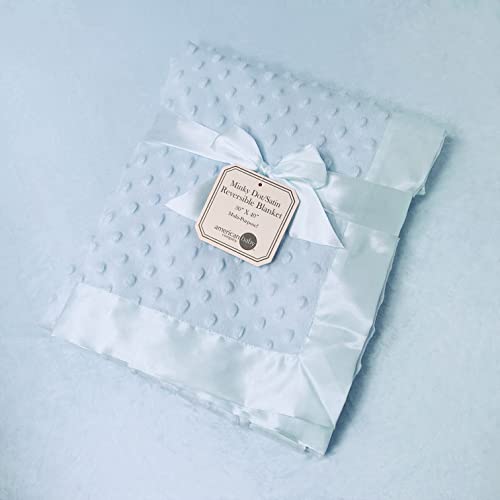 Image of American Baby Company Heavenly Soft Chenille Receiving Blanket (30 inch x 40 inch), 2-Layer Design with Minky Dot & Silky Satin, Blue, for Boys and Girls