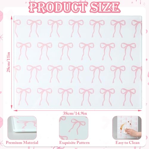 Tabla de cortar de vidrio Hushee con diseño lazo rosa miniatura 3