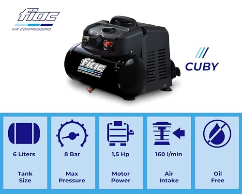 FIAC Draagbare luchtcompressor Cuby, olievrije luchtcompressor, maximale druk 8 bar, vermogen 1,5 pk, tank 6 liter, geluidsniveau 97 dB - Afbeelding 4