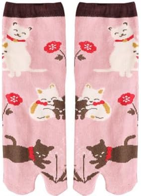 Tooe Gyaru Kawaii Cat Patterns Tabi Socks Downtown Girl Harajuku Aesthetic Flip Flop Sock Y2K Cottagecore V-Toe Sandal Sock