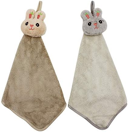 Suillty Hand Bath Towel Kitchen Towels Dish Cloth Soft Microfiber Coral Velvet Fleece Child Hand Towel - Hanging Loop - Machine Wash Ultra Absorbent Fast Drying(Cartoon Rabbit)