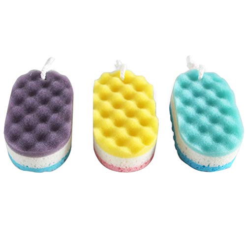 Healifty 3 Esponja De Baño Exfoliante Para Ducha Esponja Corporal Con Cuerda Para Colgar Herramienta De Limpieza Y Exfoliación Para Mujeres Y Hombres 6.49 X 3.54 X 1.96 in