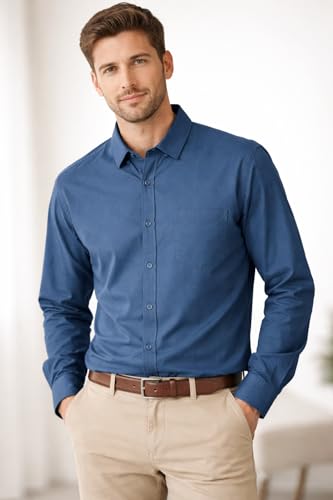 Image of Men's Solid Casual Shirt | Casual Plain Button Down Shirt for Men | Regular Fit Full Sleeves Smart Formal & Casual Wear