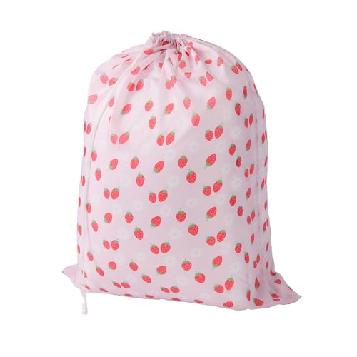 Laundry Bag Dirty Clothes Organizer with Print Strawberry Pattern, Large Heavy Duty Storage Bag for Travel, Pink, 28'x 36'
