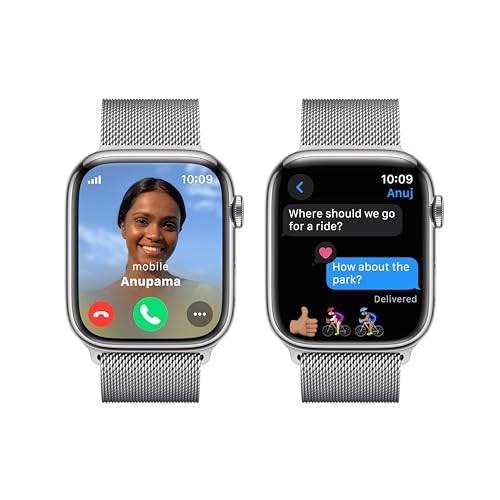 Image of Apple Watch Series 9[GPS + Cellular 45mm]Smartwatch with Silver Stainless steel Case with Silver Milanese Loop One Size.Fitness Tracker,Blood Oxygen & ECG Apps,Always-On Retina Display,Water Resistant