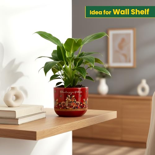 Image of Urban Plant Sahnayi Red 3D Terracotta Plant Pot | Hand-Painted Traditional Art Planter | Decorative Indoor Clay Pot with Drainage Hole | Tabletop Flower Pot for Home & Office Decor