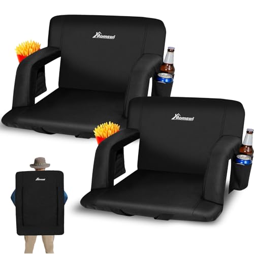 Romswi 2PCS Stadium Seats with Back Support 24.8 Inch,Foldable Bleacher Chair with Armrests,6...