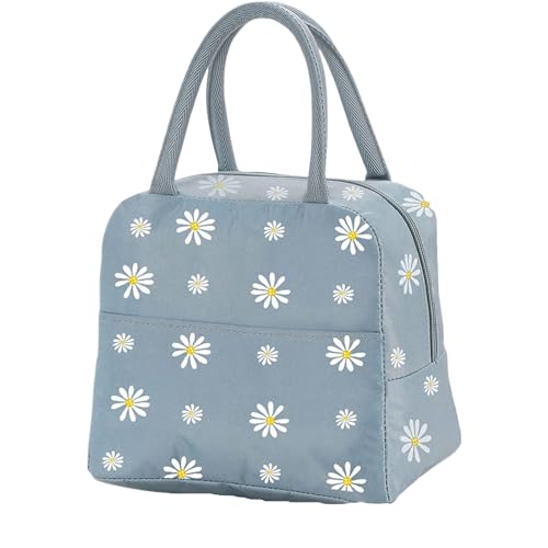 Image of Insulated Lunch Bag, Portable Thermal Lunch Bags Cooler Bag Daisy Pattern Lunch Box Organizer Tote Bag for Women Adults Kids Girls Work School Picnic Camping Travel (Grey)