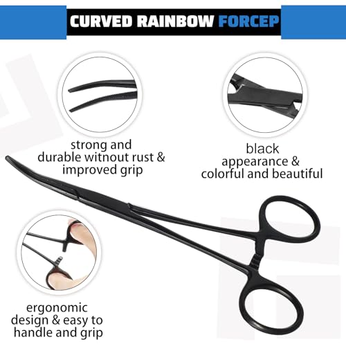Image of BBTO Hemostat Curved and Straight Hemostat Forceps Piercing Pliers Forceps, Stainless Steel Straight and Curved Pliers, Fishing Tweezer(Black,2 Pcs)